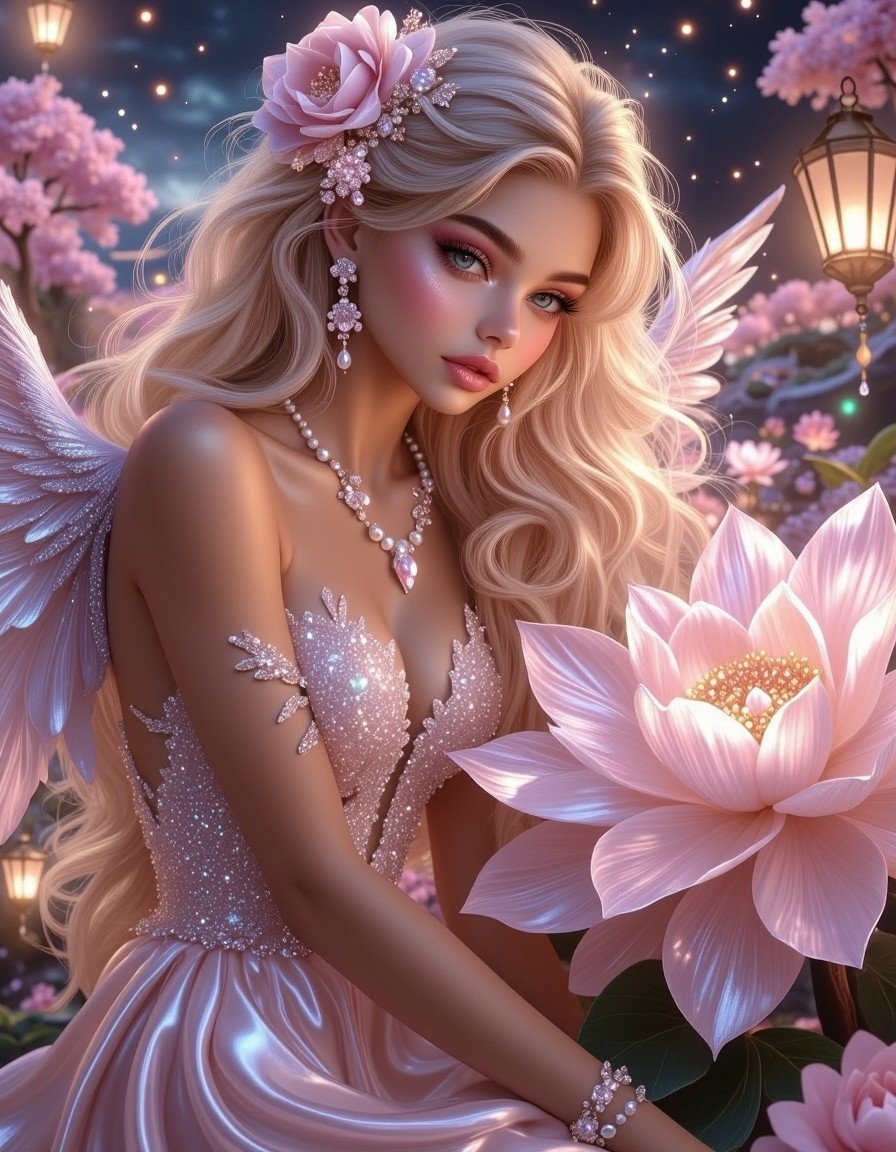 Winged Girl Over Luminescent Bloom — AI generated image