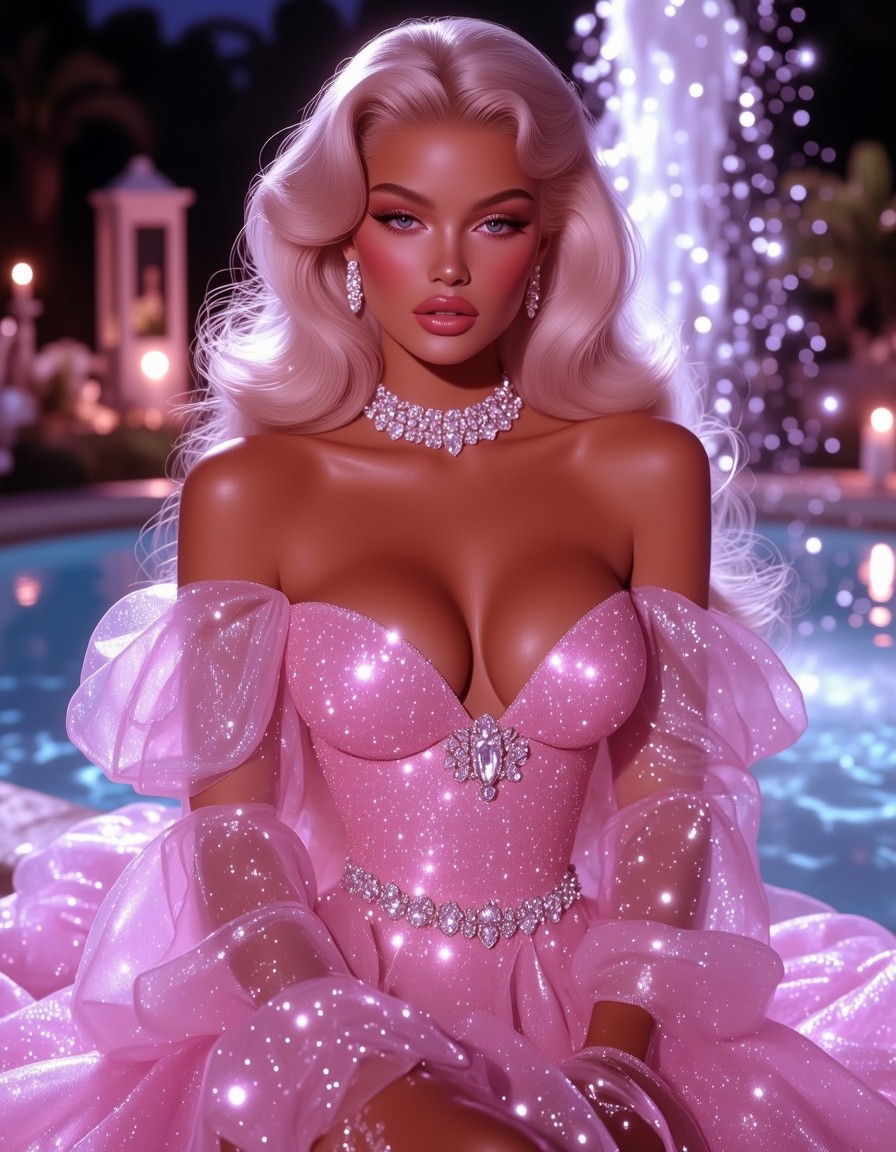 Glamorous 80s Night Garden Portrait — AI generated image