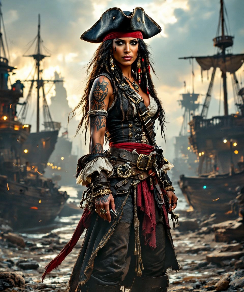 Futuristic Pirate Captain in Lost Ships City — AI generated image