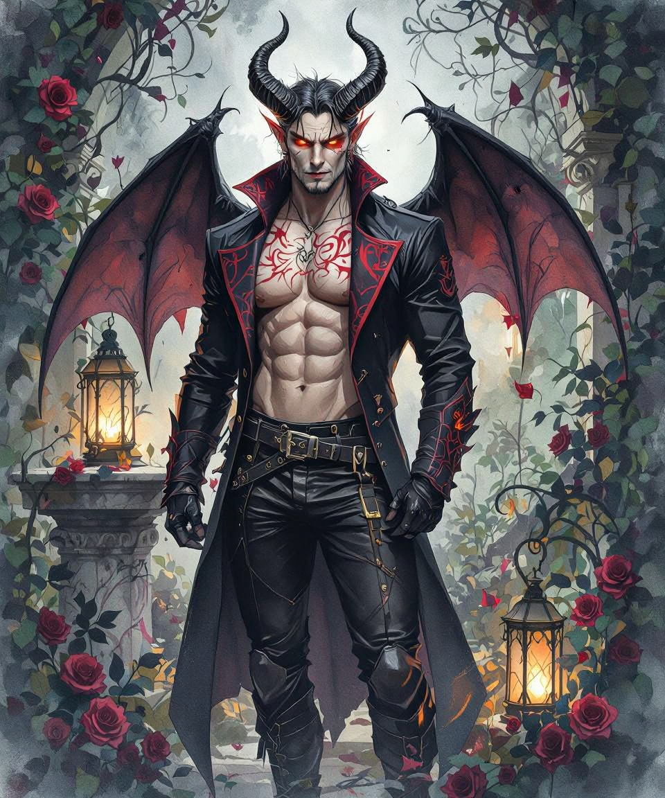Demon Lord in Victorian Garden — AI generated image