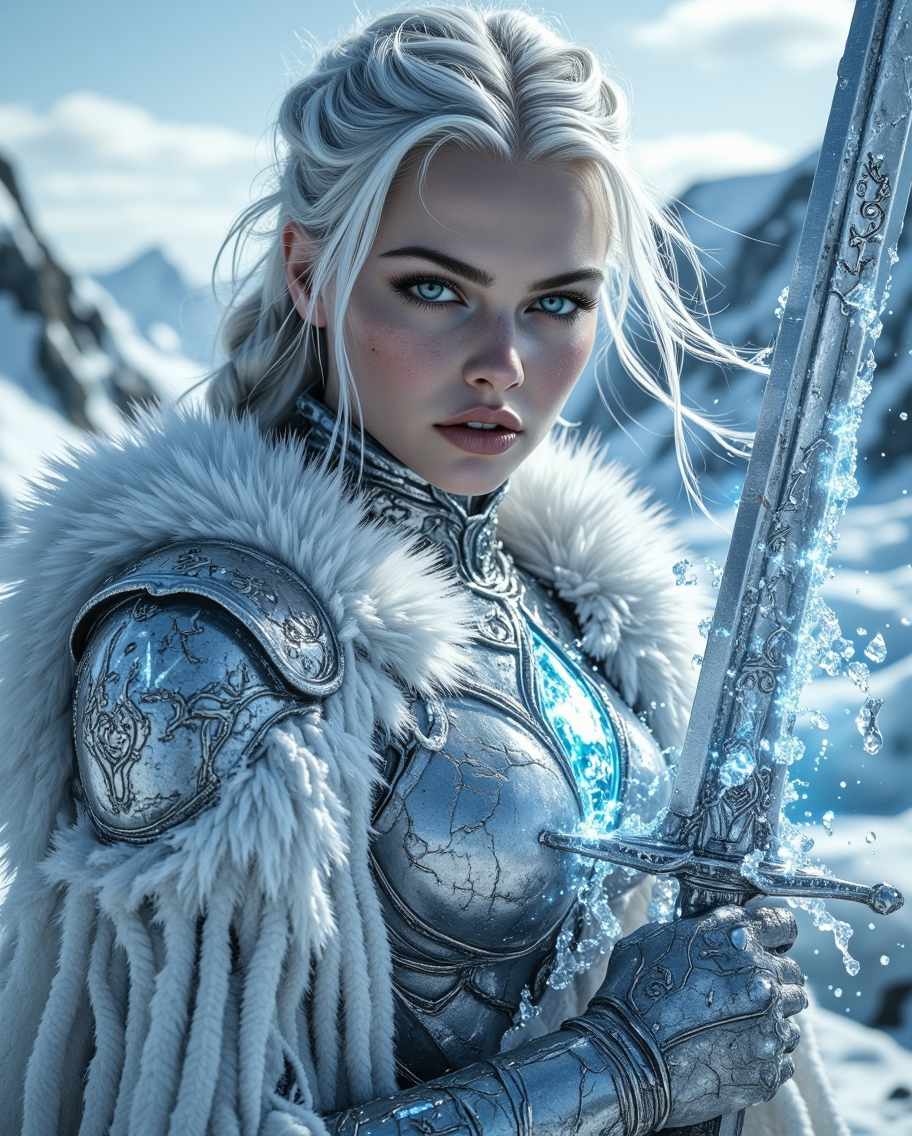Resolute Frost Warrior in Battle — AI generated image