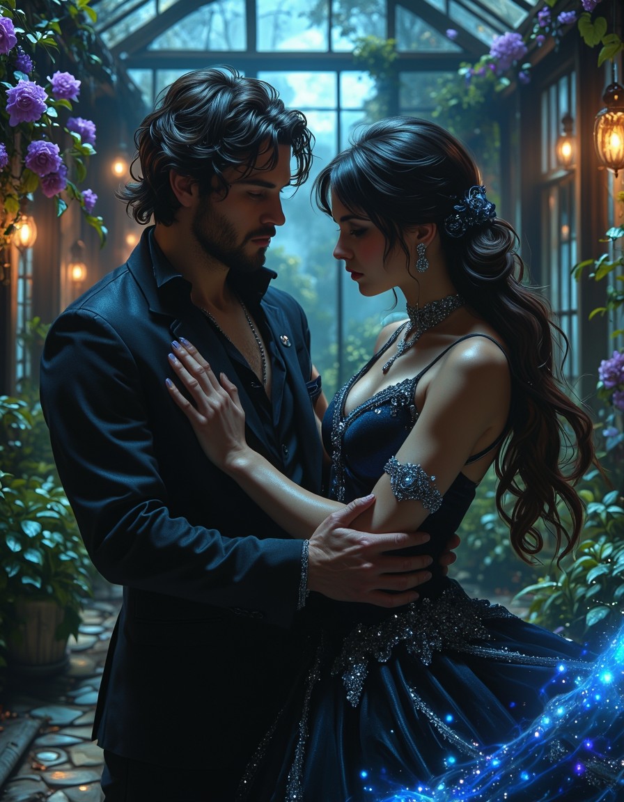 Gothic Glamour Dance in Shattered Greenhouse — AI generated image