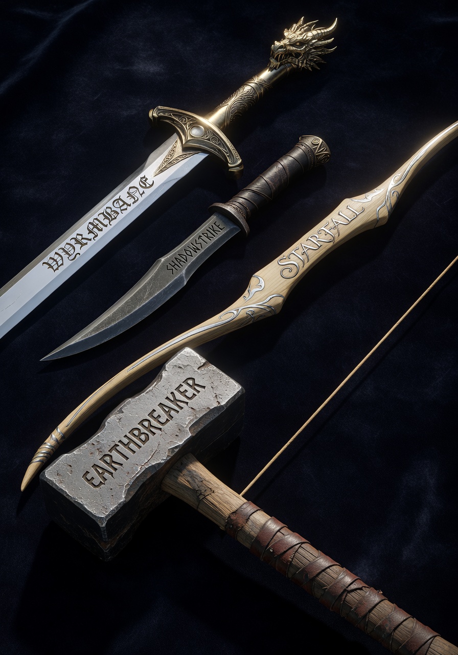 Fantasy Weapons on Velvet Display — AI generated image