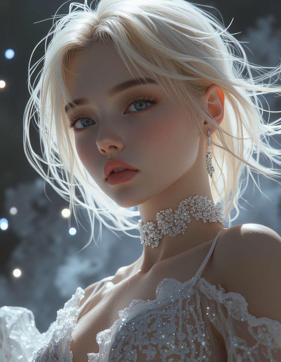 Floating Blond Woman in Neon Glow — AI generated image