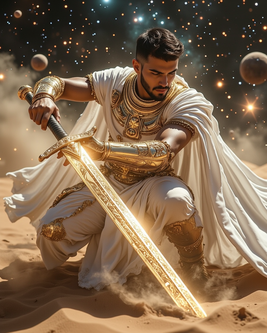 Legendary Warrior in Cosmic Sandstorm — AI generated image