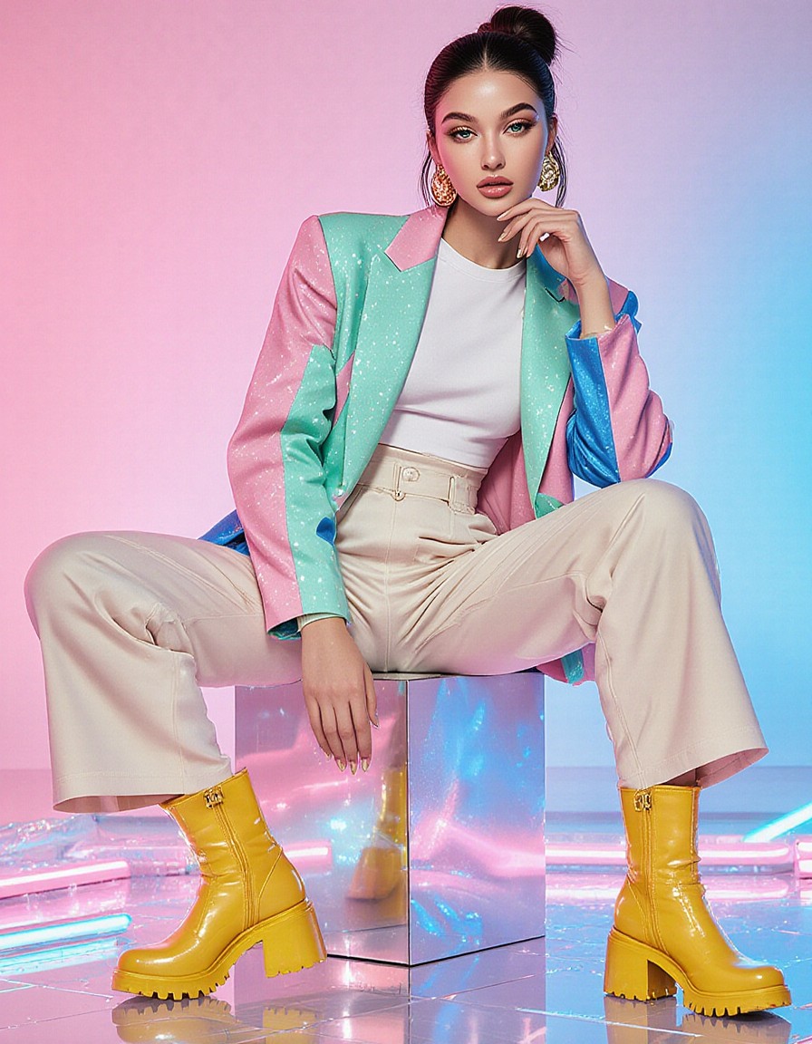 Stylish Girl in Color-Block Blazer — AI generated image