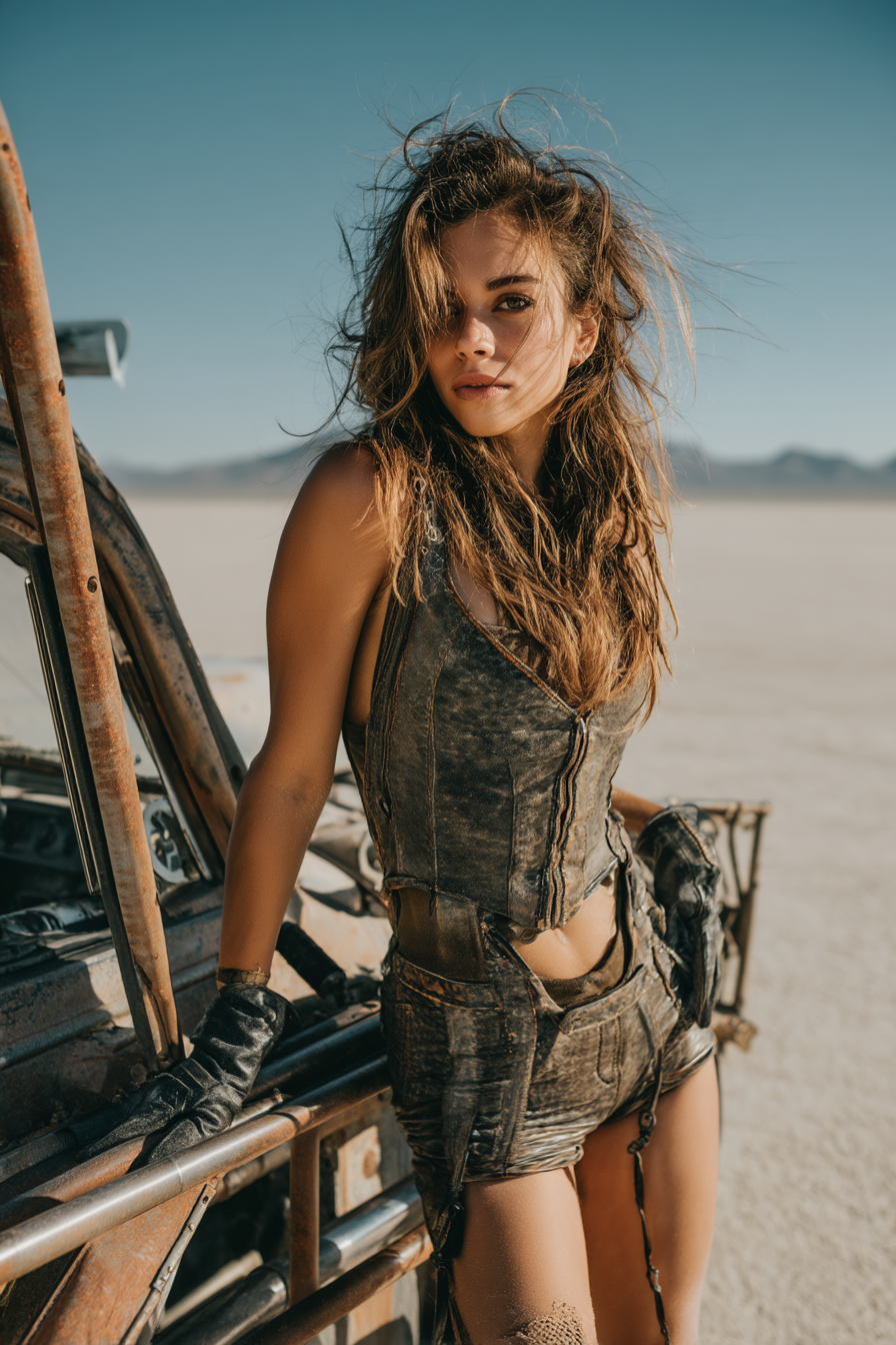Cinematic Woman in Salt Flat Desert — AI generated image