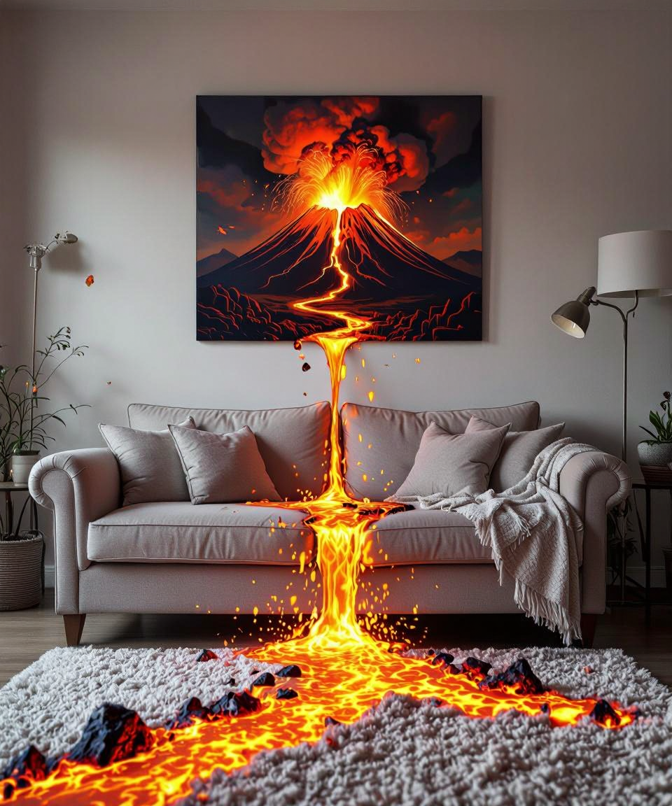 Lava Erupts in Cozy Living Room — AI generated image