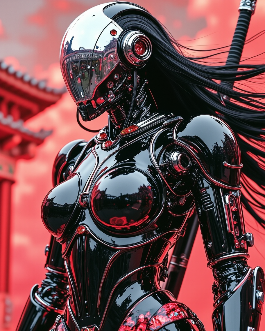 Neon-Armored Cyberpunk Samurai — AI generated image