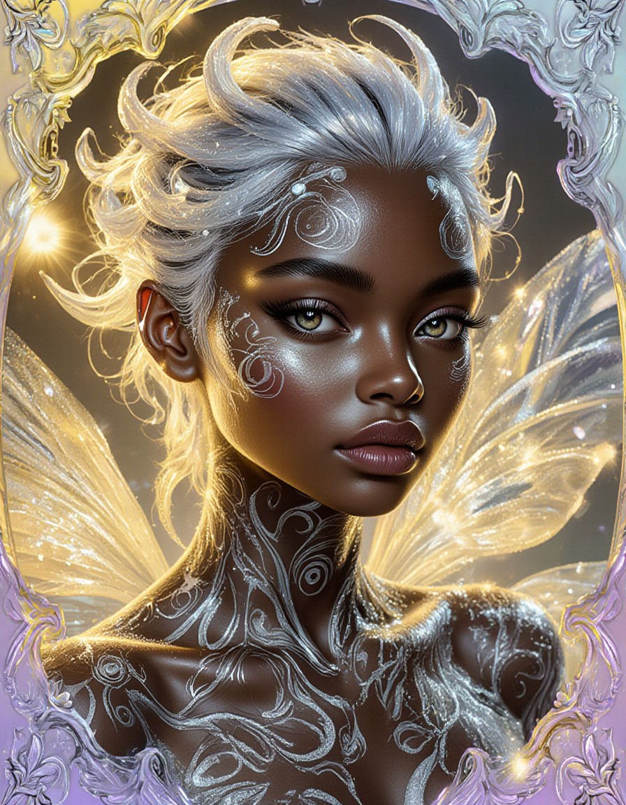 Futuristic Fae with Icy Frozen Ogee Patterns — AI generated image