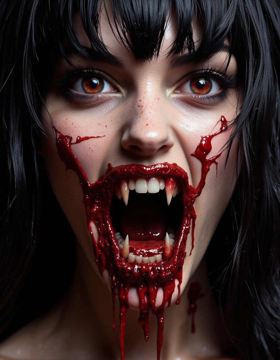Vampire Girl with Bloodied Fangs — AI generated image