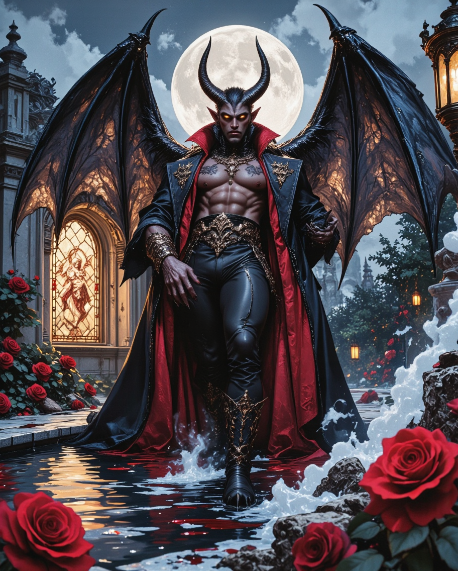 Demon Lord in Twilight Garden — AI generated image