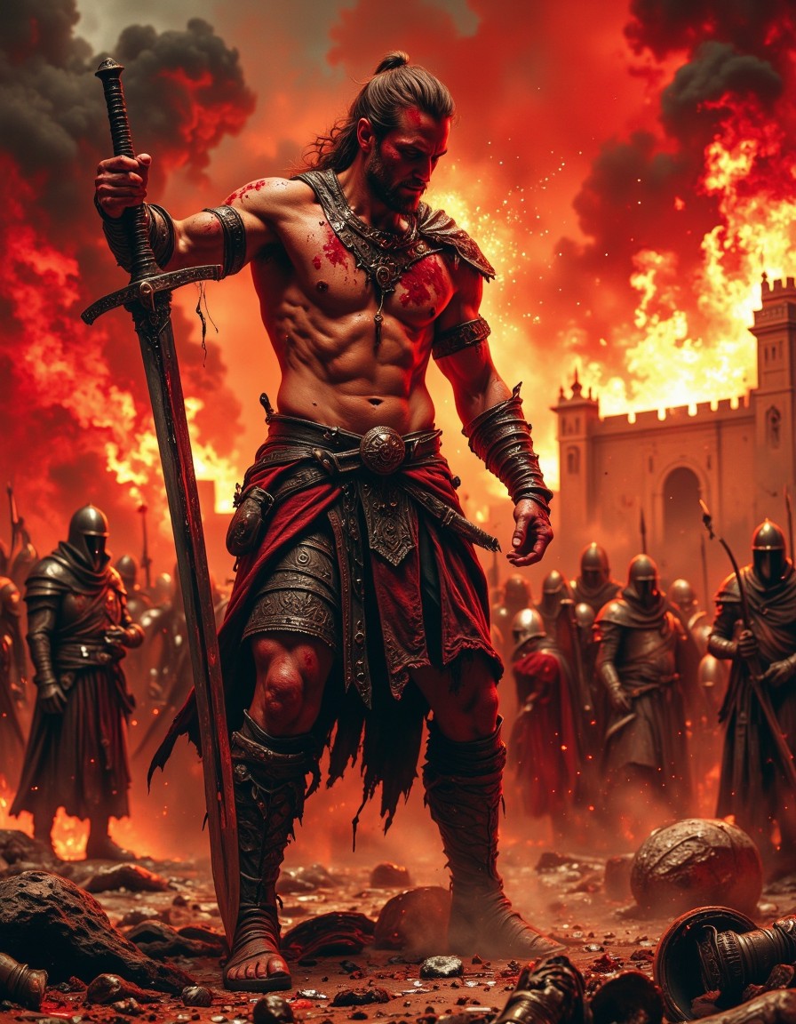 Warrior in Bloodied Battle — AI generated image