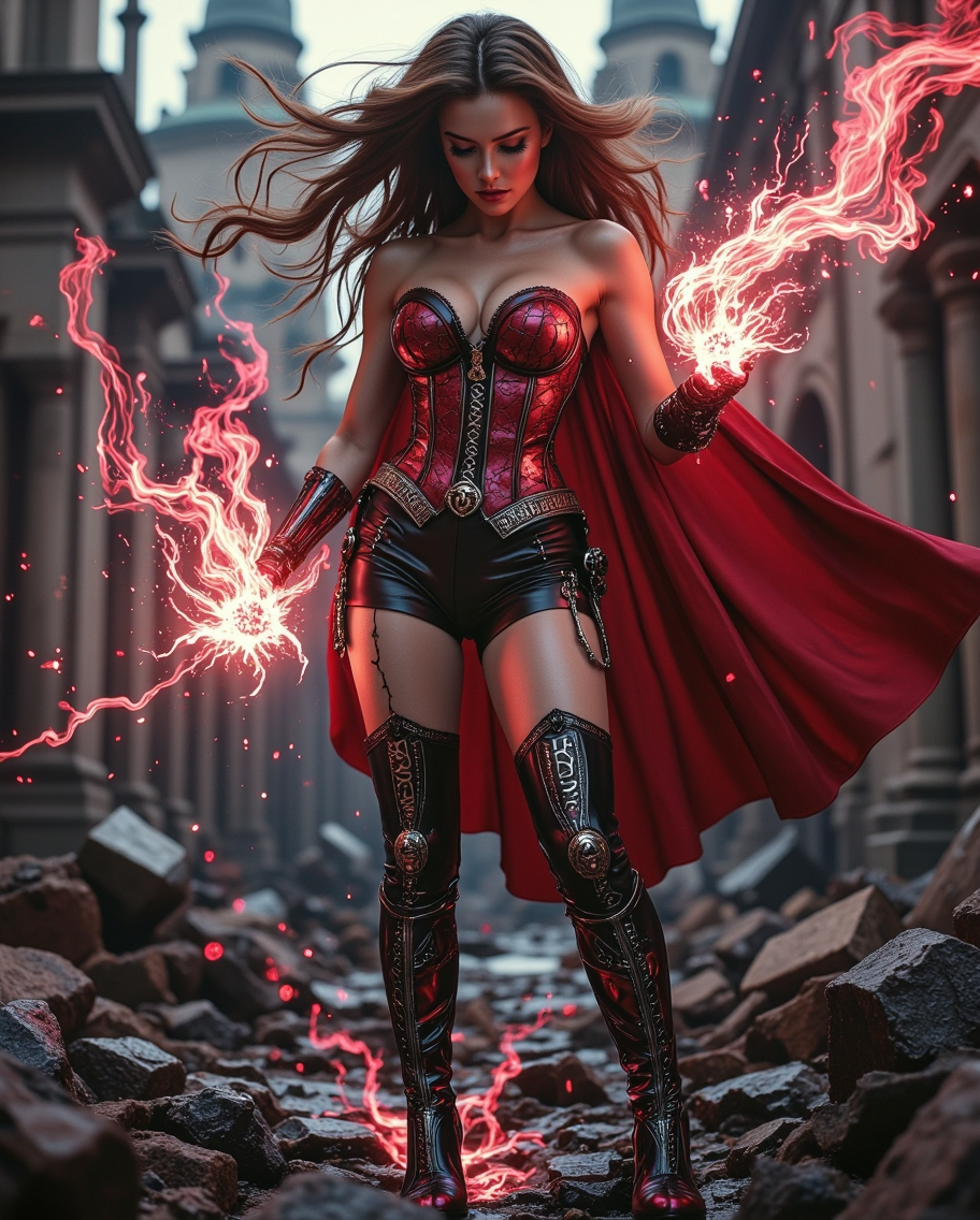 Hyper-Realistic Scarlet Witch in Chaos Magic — AI generated image