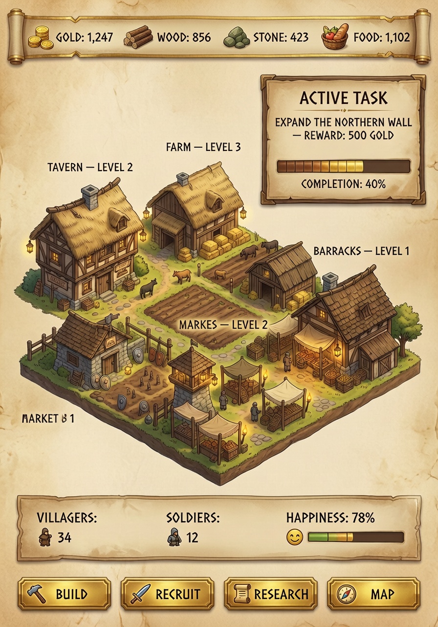 Medieval Village Management UI — AI generated image