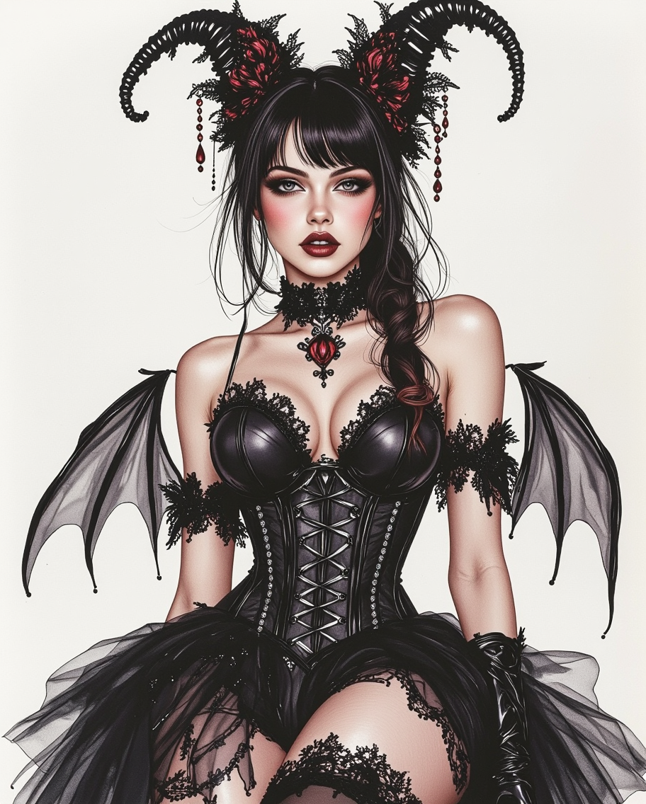 Gothic Goddess in Crimson Elegance — AI generated image