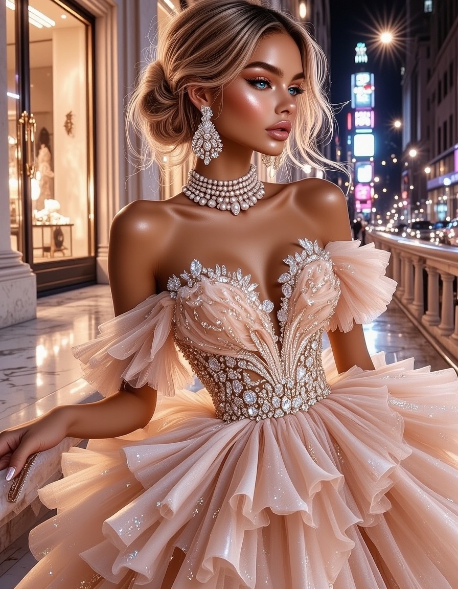 Glamorous Peach Tulle Couture — AI generated image