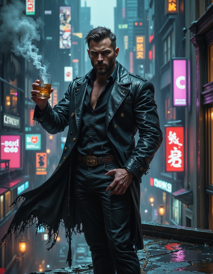 Cyberpunk Noir Rooftop Executive — AI generated image