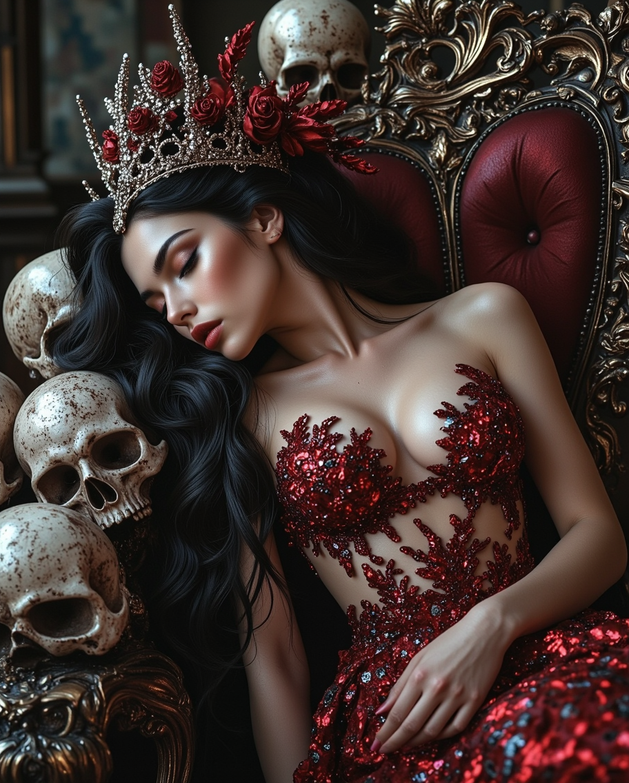 Dark Throne with Skulls and Curves — AI generated image