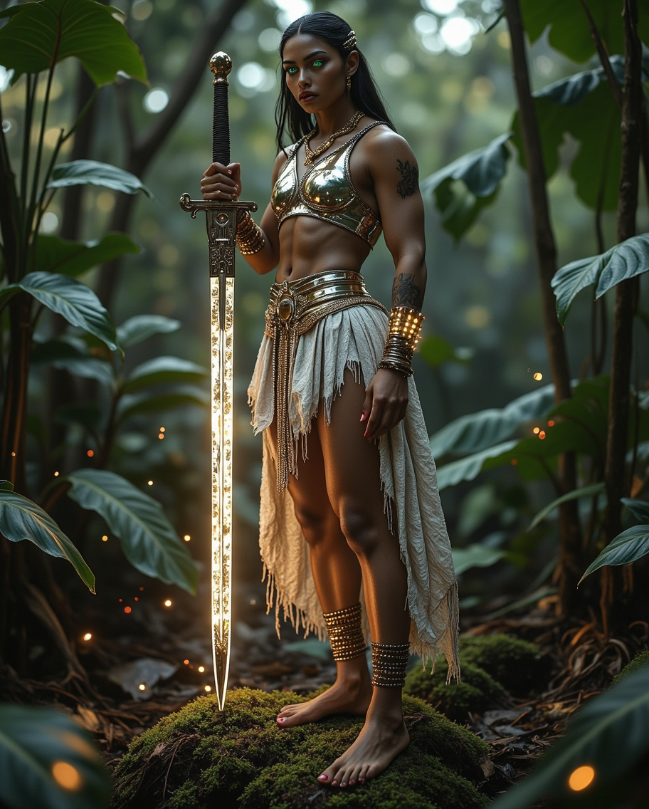 Futuristic Filipino Warrior in Tropical Dawn — AI generated image