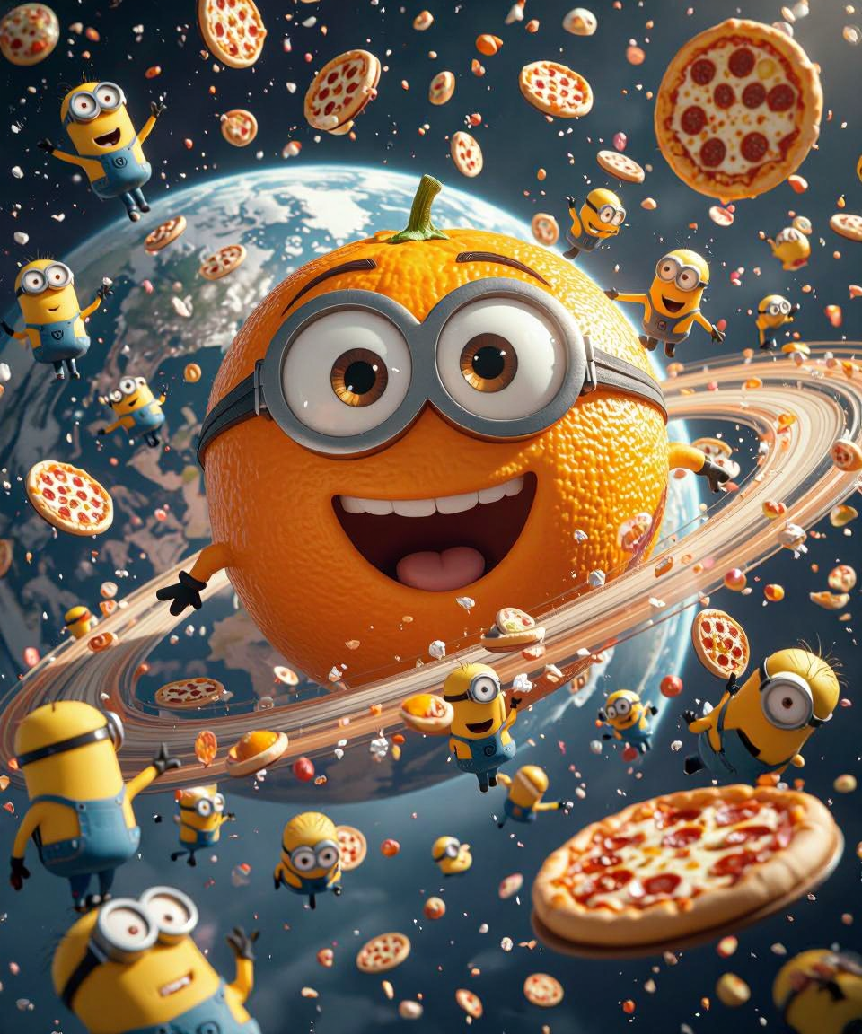 Giant Orange with Eyes Around Earth — AI generated image