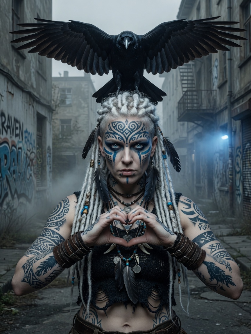 Defiant Warrior with Raven Crown — AI generated image